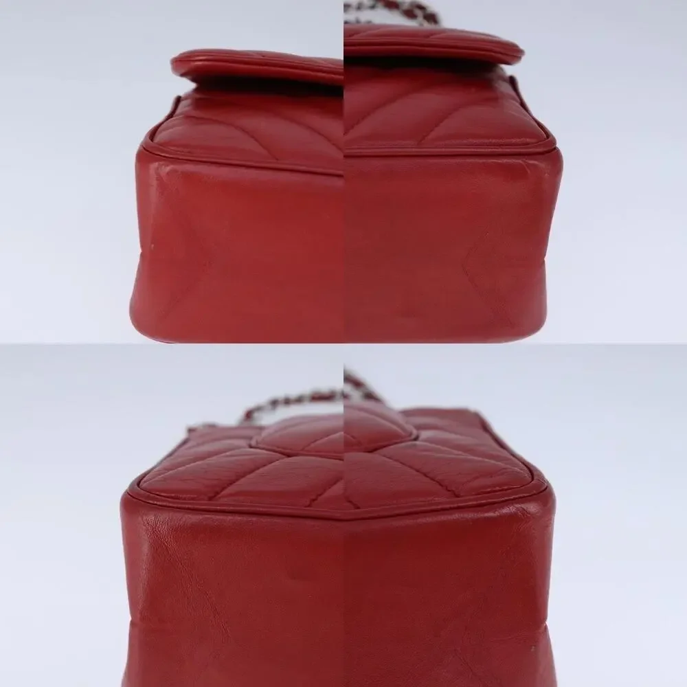 Chanel Lambskin V Stitch Chain Shoulder Bag Red
